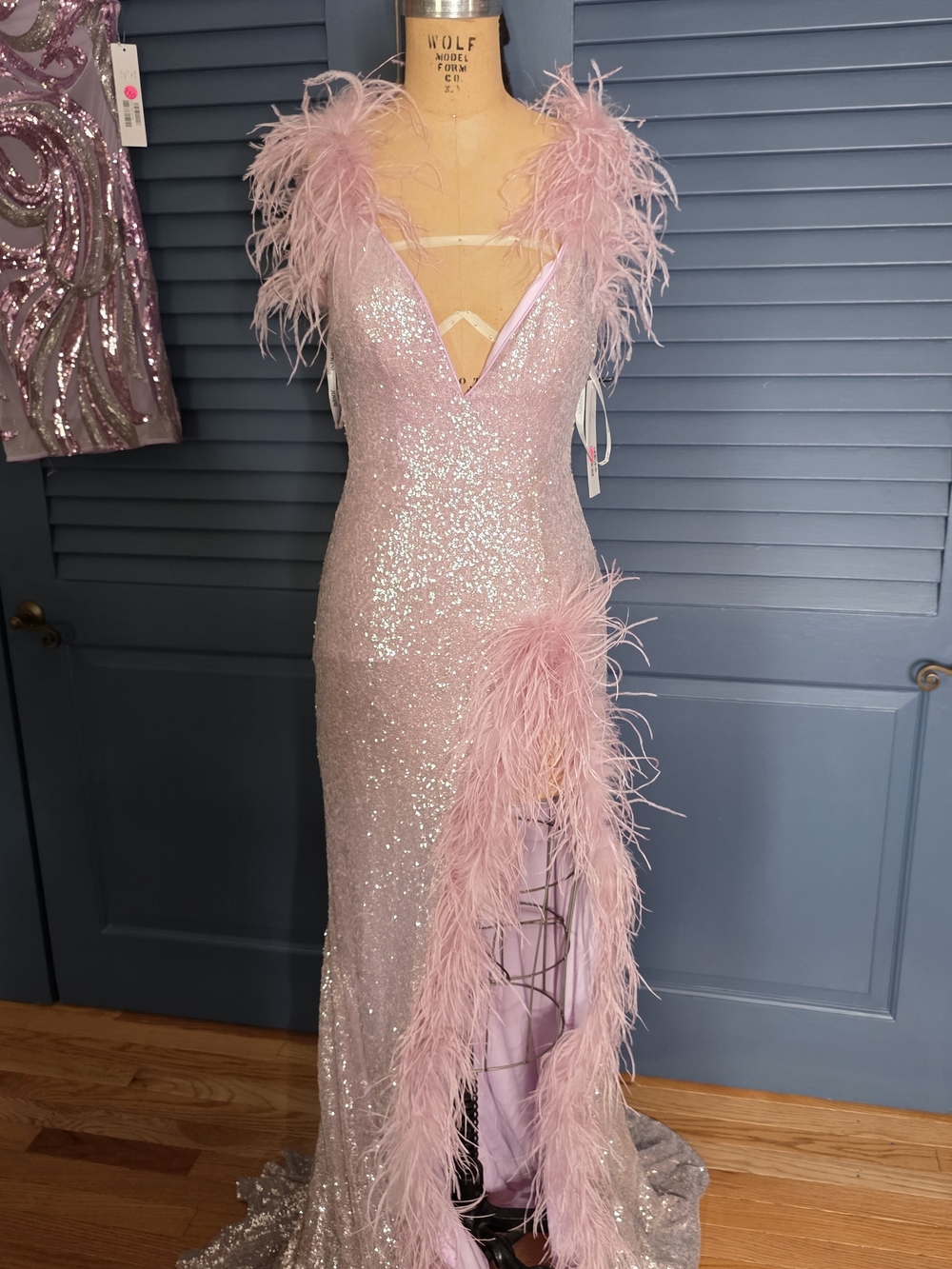 NWT Jovani 06164 Lilac Sequin Feather Prom Formal Gown Dress Size 2